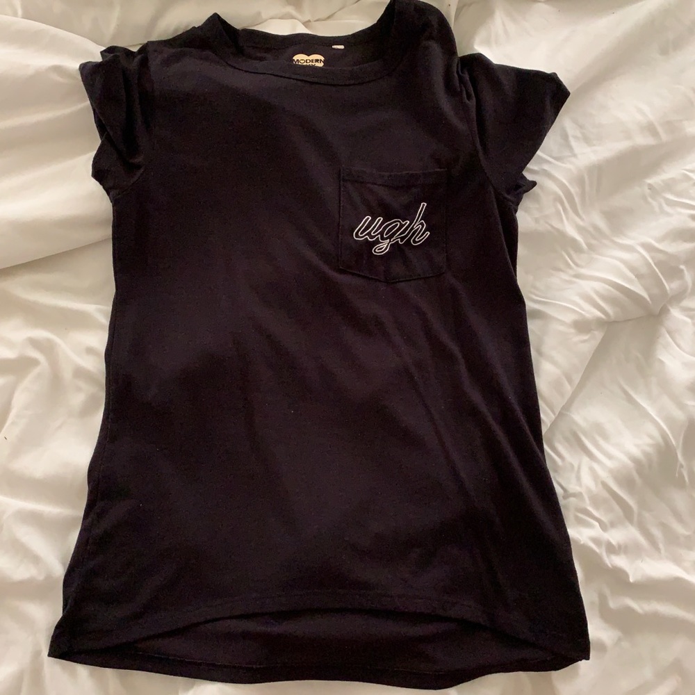 Black t with pocket that says “ugh” #mood